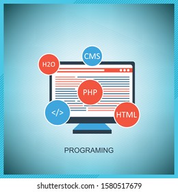 Programming and coding, web design. Detailed vector illustration