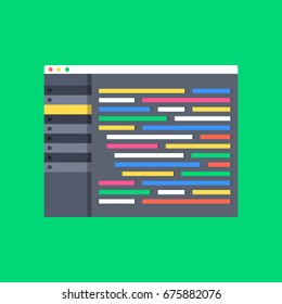 Programming, coding, web development concepts. Code editor window with interface and lines of code. Modern flat design vector illustration