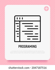 Programming, coding, web development thin line icon. Modern vector illustration.