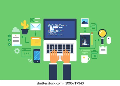 Programming and coding, Website development, Web design.Flat design modern vector illustration concept.