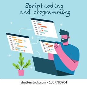 Programming and coding, Website development, Web design. Flat style design modern vector illustration concept.