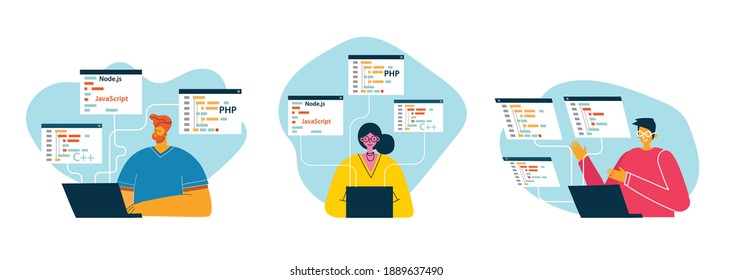 Programming and coding, Website development, Web design. Flat style design modern vector illustration concept.