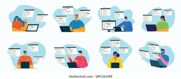 Programming and coding, Website development, Web design. Flat style design modern vector illustration concept.