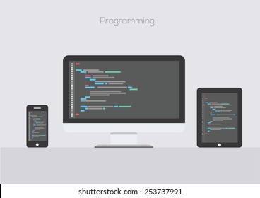 Programming And Coding, Website Development, Web Design. Flat Vector Illustration 