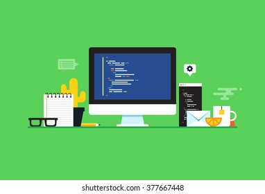 Programming and coding, Website development, Web design.Flat design modern vector illustration concept.