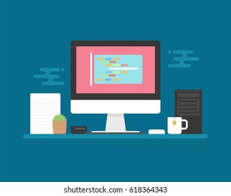 Programming and coding, Website development, Web design.Flat design modern vector illustration concept.