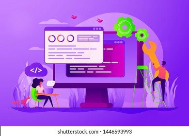 Programming And Coding, Website, Webpage Optimization. Back End Development, Software Development Process, Backend App Developer Concept. Vector Isolated Concept Creative Illustration