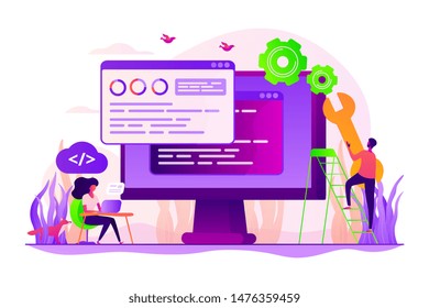 Programming and coding, website, webpage optimization. Back end development, software development process, backend app developer concept. Vector isolated concept creative illustration