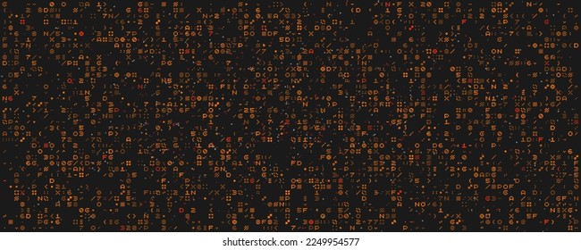 Programming computer code. Digital background constructed with different symbols. Abstract visualization of coding. Vector illustration.