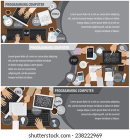 Programming Computer Flyer Template - Vector Illustration, Graphic Design, Editable For Your Design. Business Concept 