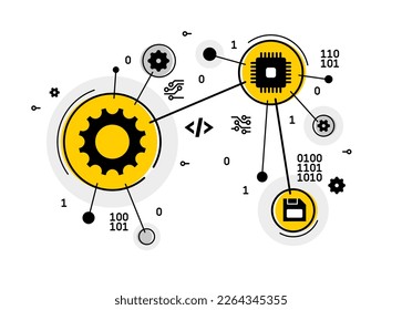 Programming and computer pc engineering vector illustration, repairing and fixing bugs, coding app on pc.