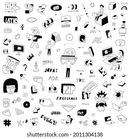 programming ,computer technology - doodles, icon set