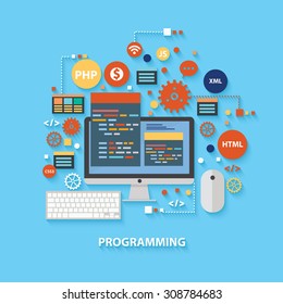 Programming concept design on blue background,clean vector