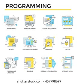 Programming concept icons, thin line, flat design