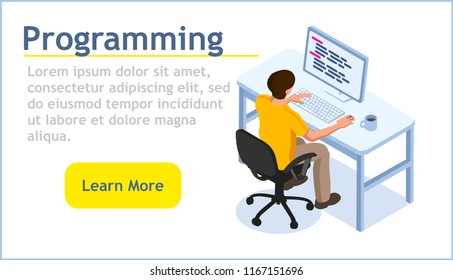 Programming concept, isometric vector images. Programmer programming web site.