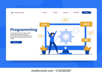 programming concept landing page template. Modern flat design concept of web page design for templates, UI, web, mobile app, posters, banners, flyers, development. vector illustration