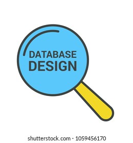 Programming concept: magnifying optical glass with words Database Design. Vector illustration 