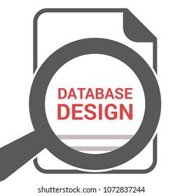 Programming Concept: Magnifying Optical Glass With Words Database Design. Vector illustration