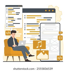 Programming concept set. Software development, coding and programming. Vector flat illustration