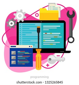 Programming Concept. Trendy bright ameoba vector illustration