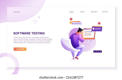 Programming concept, web engineer at work, vector images. Developer programming web site landing page template.