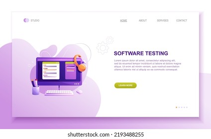 Programming concepts, coder workplace, vector illustration. Web site landing page template.
