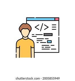 Programming courses for children сolor line icon. Children learning. Pictogram for web page, mobile app, promo. UI UX GUI design element. Editable stroke.