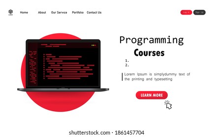 Programming courses illustration. Learning programming on laptop. Vector on isolated white background. EPS 10