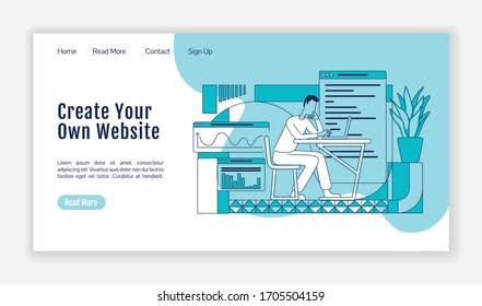 Programming courses landing page flat silhouette vector template. IT school classes homepage layout. Coding lessons one page website interface with cartoon outline character. Web banner, webpage