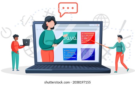 Programming courses online education, coding learning. Information technology teaching, IT lessons for students, computing and hi tech training concept. Software development educational platform