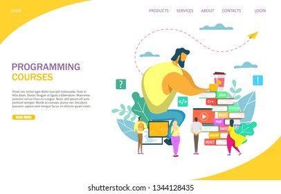 Programming courses vector website template, web page and landing page design for website and mobile site development. Coding, online programming education.