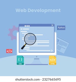 Programming courses web design concept with people. Students studying with computers scene. Online IT courses composition in flat style. Web Development