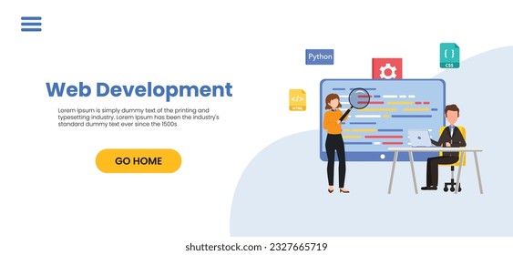 Programming courses web design concept with people. Students studying with computers scene. Online IT courses composition in flat style. Web Development