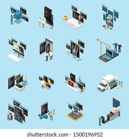  Programming development icons set with technology symbols isometric isolated vector illustration