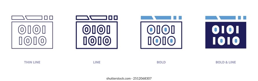 Programming examples icon in 4 different styles. Thin Line, Line, Bold, and Bold Line. Duotone style. Editable stroke.