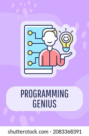 Programming genius greeting card with color icon element. Greatest programmer. Postcard vector design. Decorative flyer with creative illustration. Notecard with congratulatory message