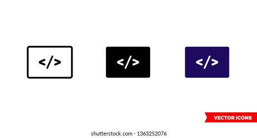 Programming icon of 3 types: color, black and white, outline. Isolated vector sign symbol.