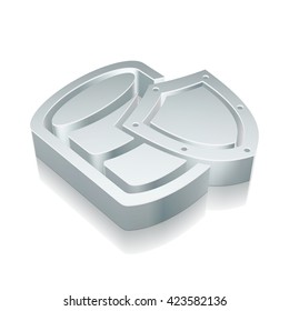 Programming icon: 3d metallic Database With Shield with reflection on White background, EPS 10 vector illustration.