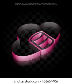 Programming icon: Crimson 3d Database With Cloud made of paper tape on black background, transparent shadow, EPS 10 vector illustration.