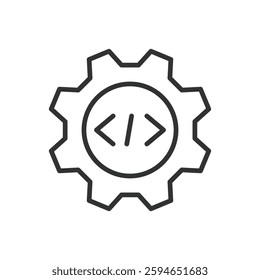 Programming, icon in line design. Programming, code, developer, software, coding, script, algorithm on white background vector. Programming, editable stroke icon