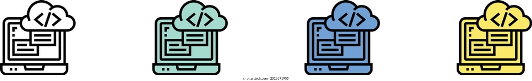 icono de programación. Esquema, diseño de estilo verde, azul y amarillo aislado sobre fondo blanco
