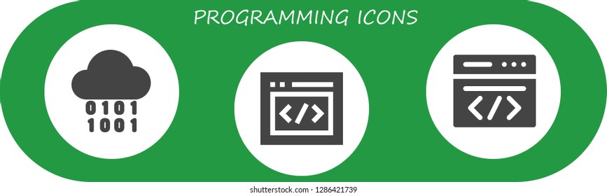  programming icon set. 3 filled programming icons. Simple modern icons about  - Binary, Html, Coding