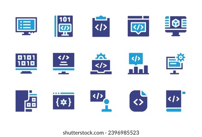 Programming-Icon-Set. Duotonfarbe. Vektorgrafik. Enthält Programm, Programmierung, d Programmierung, technischen Support, Web-Programmierung.