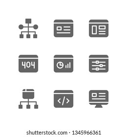 Programming icon set including workflow, landing page, website, error, dashboard, web slider, sitemap, coding