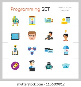 Programming Icon Set. Robot Database Hyperlink Programmer Programming Prototype Interface Workflow Cloud Storage Coding Smart Glasses Man With Smartphone Creative Idea