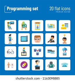 Programming Icon Set. Robot Database Hyperlink Programmer Programming Prototype Interface Workflow Cloud Storage Coding Smart Glasses Man With Smartphone Creative Idea