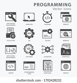 Programming icon set. Software, coding, application development vector illustration isolated on white.