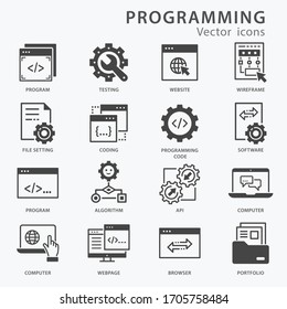 Programming icon set. Software, coding, application development vector illustration isolated on white.