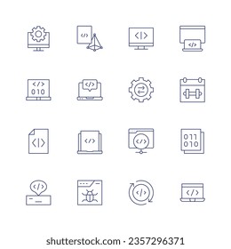 Programming icon set. Thin line icon. Editable stroke. Containing computer, programming, code, coding, api, date, binary, virus, refresh.