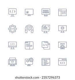 Programming icon set. Thin line icon. Editable stroke. Containing web programming, api, binary code, webpage, coding, support, analysis, programming, website, script, computer.